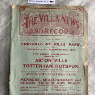 1909 - 1910 Aston Villa Reserves v Brierley Hill Football Programme: Ex bound with writing. Covers intact although a few small pieces missing from border.