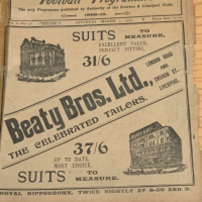 1910 Liverpool Senior Cup Final Programme: Everton v Liverpool which was a reserve team fixture. Ex bound with covers with tape to spine and slight paper loss to border not affecting any text. Dated 5 3 1910 with no team changes.