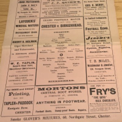 1907 - 1908 Chester v Birkenhead Football Programme: Excellent condition league match with no team changes. Dated 12 10 2007 at an original cost of one penny.