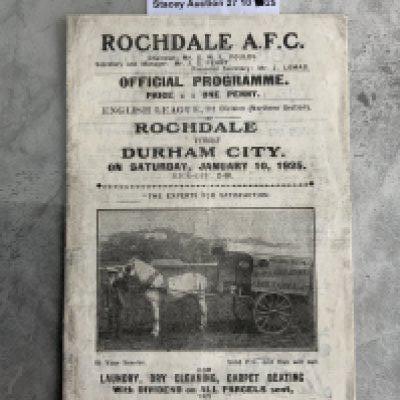 1924 - 1925 Rochdale v Durham City Football Programme: 3rd Division North match in very good condition with no team changes. Hard to find Durham league programmes.