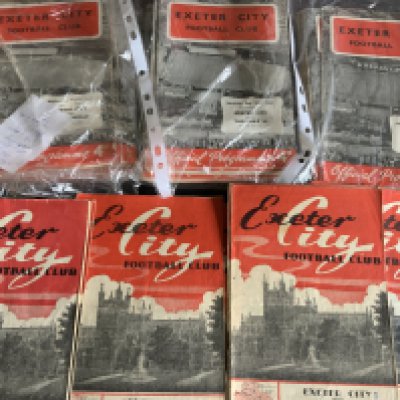 Exeter City Home Football Programmes: Over 30 up to 59/60 plus a near complete set of 61/62. In total around 150 from the 60s plus some 70s. Instructions to sell. Mainly good. (est 230)