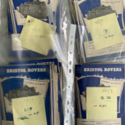 1950s Bristol Rovers Home Football Programmes: 55/56 x 17, 56/57 x 20, 57/58 x 22, 58/59 x 21. Good with no duplication. (80)