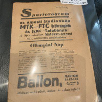 1948 Hungarian Football Programme: 16 page programme dated 12 December 1948 appears to cover 3 matches. Szac v Tatabanya, Mateosz v Meszaros and MTK v FTC. Fair/good condition with no writing. Instructions to sell.