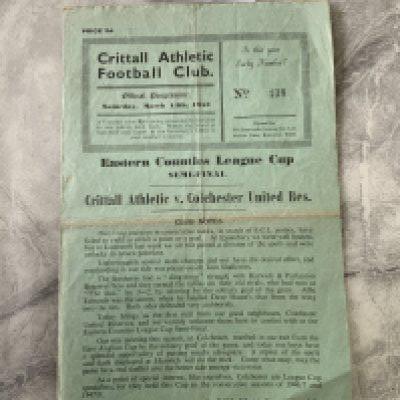52/53 Crittall v Colchester United Reserves Football Programme: Eastern Counties League Semi Final with team changes dated 14 3 1953. Very good with fold.