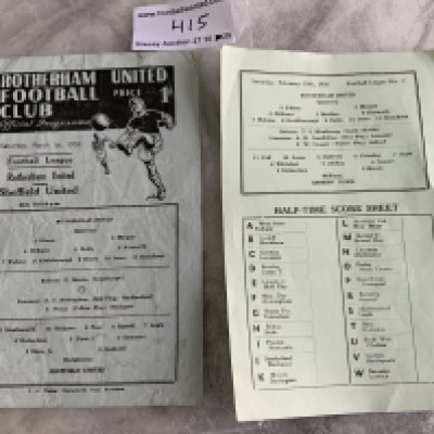 Rotherham 1950s Home Football Programmes: Includes 57/58 single sheet v Grimsby excellent, Sheffield United very creased. Usual style from 55/56 to 59/60 with a few having faults or pen to cover. (31)
