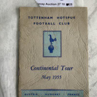 1955 Tottenham Football Tour Itinerary: Continental Tour May 1955 printed to cover along with the words Austria Hungary France. Inside has team group list of members of the party plus full list of times, flights, matches and hotels.