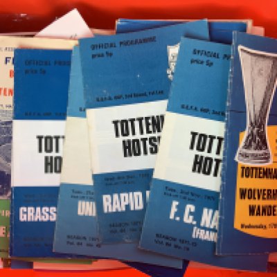 Tottenham Football Memorabilia Boxes: Quantity of home programmes from the 60s and 70s plus Spurs Monthly magazines and a few books. ( 3 boxes )