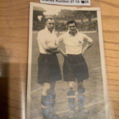 1940s Tottenham Football Postcard: Original postcard has previous owners writing to lower border identifying Ron Burgess and Roy Wright. Tiny mark to border.