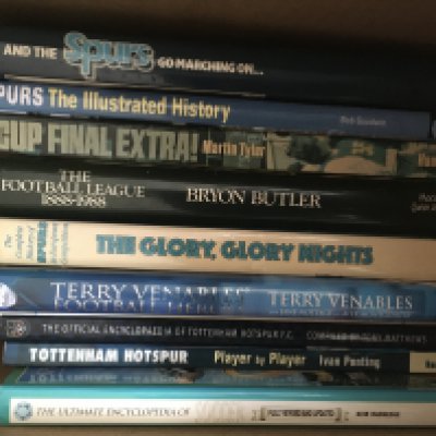 Tottenham Football Book Collection: Superb private collection of mainly hardbacks in good condition to include Breedon History, Glory Glory Nights, Spurs Go Matching On, The Glory Game plus many autobiographies. Signed books include Jones Lineker Fenwick all undedicated and an Nicholson dedicated to David. Instructions to sell. ( Est 100)