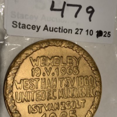 Ron Boyce West Ham 1965 European Cup Winners Cup Fair Play Medal: Awarded by UEFA to both sets of players after the final as recognition for fair play. Rare large 2 inch medal in good condition.