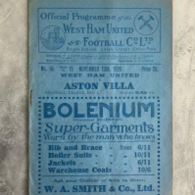1926 - 1927 West Ham v Aston Villa Football Programme: Excellent condition division one programme with no team changes.