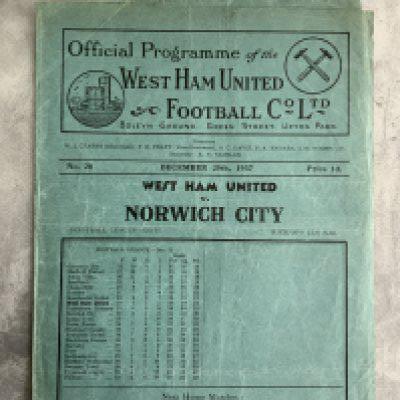 1937 - 1938 West Ham v Norwich City Football Programme: Fair/good condition division two programme with team changes. Couple of tiny tears to border.