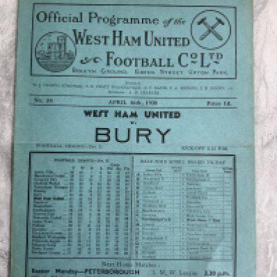 1937 - 1938 West Ham v Bury Football Programme: Excellent condition division two programme with no team changes.