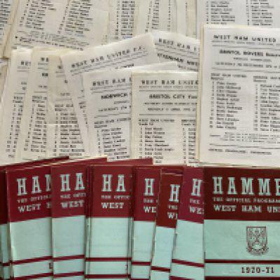 70/71 West Ham Complete Football Programmes: Superb condition numbered set with all first team reserves and youth only missing the Bobby Moore Testimonial and an England Youth programme. (est 50)