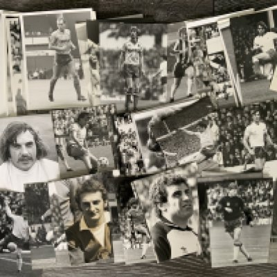 Football Press Photos: An even mix of 70s and 80s black and white photos with press stamps. Majority 8 x 6 inches or larger. Some having annotations. (66)