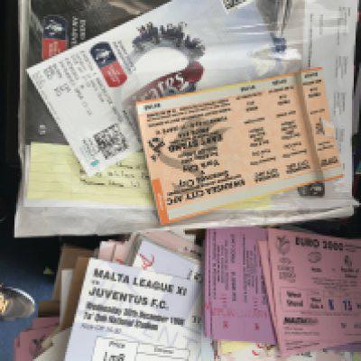Football Memorabilia Boxes: lots of big match programmes to include 1988 Charity Shield and some Thailand magazines of big matches in England. There are many hundreds of tickets but beware there is heavy duplication. There are hundreds each of 88/89 Sutton v Coventry FA Cup, 1999 Malta v Eire and 2003/2004 Swansea v York. There are some Statisticians magazines and a quantity of West Ham 70/71 handbooks, 1970 World Cup large coin, Marathan medal to include 1985 New York and much more. 2 large boxes with instructions to sell.