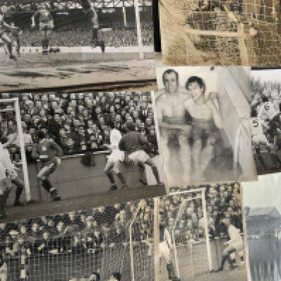 Colchester United Football Memorabilia: 8 large press photos mainly with stamps to rear with 6 from the famous match v Leeds in 1971. C/W some programmes and handbooks.