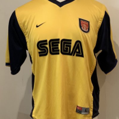 Arsenal 99 - 01 Away Football Shirt: Short sleeve yellow replica Sega in good condition. Size large.