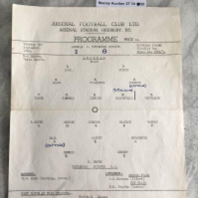 62/63 Arsenal v Tottenham SJFC Final Football Programme: Single sheet played on 3 9 1963 for the previous seasons final. Score and captains noted but overall good with fold.