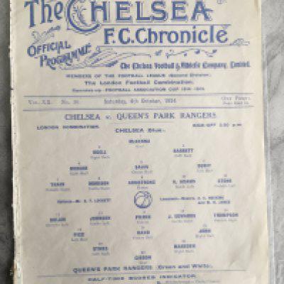 1924 - 1925 Chelsea v QPR Reserves Football Programme: Good condition ex bound single sheet London Combination match with no team changes.