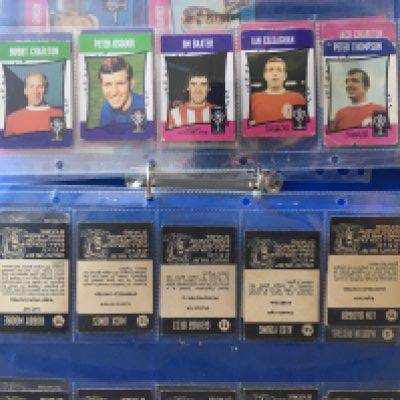 67/68 A + BC Footballers Football Cards: Set off 55 in collectors folder in mainly good condition with number 9 Alan Mullery previously stuck down. (55)