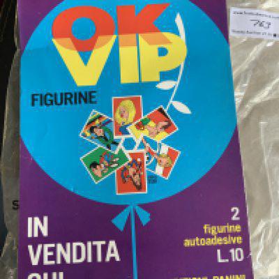 Panini Cards 1973 OK VIP Advertising Poster: Measuring 13 x 9 inches in good condition. Advertising 2 adhesive stickers for 10 lire on sale here. These cards are very rare and this poster even more so. Poster features Richard Nixon Brigitte Bardot Johan Cruyff and Tom Jones.
