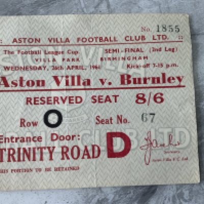 Aston Villa Home Football Tickets 58/59 - 64-65: Includes rare 60/61 League Cup Semi Final v Burnley. Many other FA Cup matches including 59/60 Leeds, Preston and league matches in 62/63 v West Ham and Liverpool. Excellent. (19)