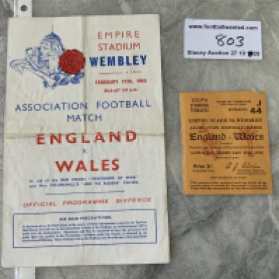 1943 England v Wales Football Programme + Ticket: Programme for war time International has heavy folding with ticket in good condition.
