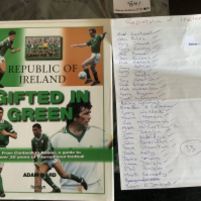 Republic Of Ireland Signed Football Book: Gifted In Green hardback book in excellent condition with 33 autographs throughout the book. Full list available with online picture.