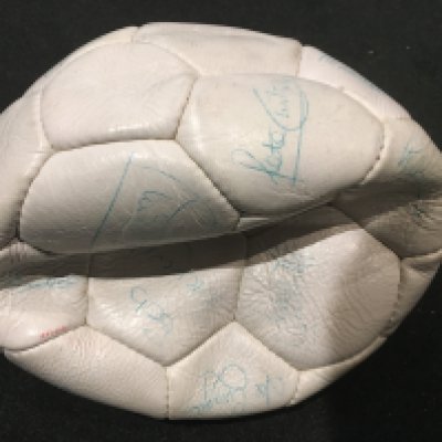 1978 England Squad Signed Football + More: White deflated panelled ball with around 18 autographs in green biro. Includes Shilton Latchford Brooking Coppell Keegan Neal and Kennedy. C/W original posters for World Cup England 1966 and 1970. Instructions to sell. (3)