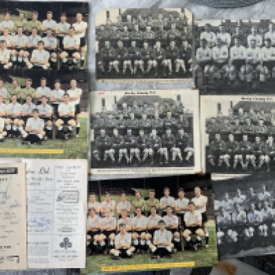 Derby County Football Autographs: 8 large magazine team groups from the 60s all nearly fully signed. C/W two programmes with a few autographs.