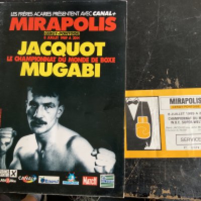 1989 Mugabi v Jacquot Boxing Programme + Ticket: WBC Super Welterweight programme and ticket for bout in France. (2)