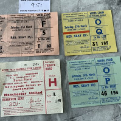 Manchester United FA Cup Semi Final Football Tickets: 1962 Tottenham unused, 1965 Leeds, 1963 Southampton, 1964 West Ham. Good. (4)