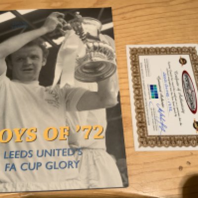 Boys Of 72 Leeds United Multi Signed Football Book: Excellent soft cover book signed on one page by 9 players including Hunter Gray Clarke Reaney Harvey Charlton and Jones. COA from reputable source.