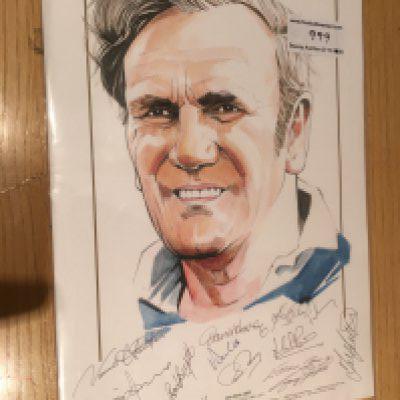 Don Revie Leeds United 1970s Squad Signed Football Print: Stunning 42 x 32cm print of Don Revie with his achievements printed to lower border. Hand signed by his successful players in the 70s. Autographs include Harvey Reaney Gray Hunter Lorimer Clarke Bates Yorath Jones Giles Sprake Belfitt and Greenhoff. Coa from reputable source.
