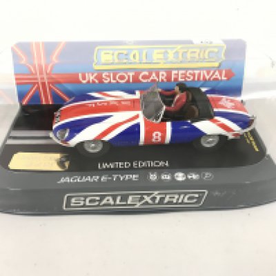 A Scalextric U.K. Slot Car Festival Jaguar E-Type. Limited to 125 models. this is model 118.
