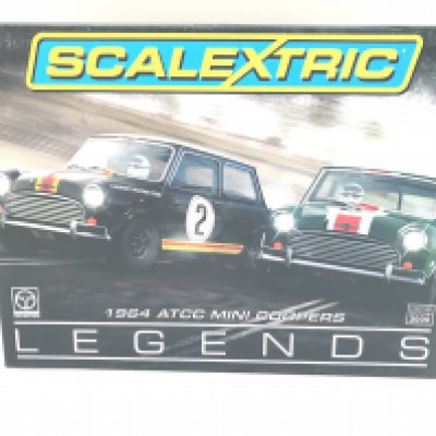 A Boxed Scalextric 1964 ATTC Mini Coopers Legends Set.