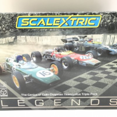 A Boxed Scalextric Legends Triple Pack. The Genius Of Colin Chapman Team Lotus Pack.