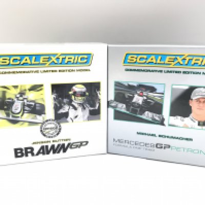 2 X Boxed Scalextric Commemorative Limited Editions. Michael Schumacher and Jenson Button.