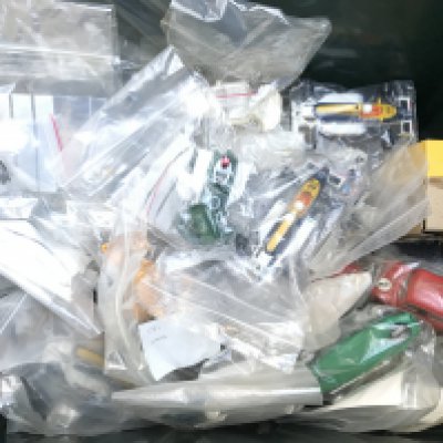 A Box Containing Scalextric Spare Parts.