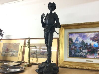 A Don Quixote cast iron metal ware figure signed J Cautier, 74cm tall.