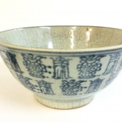 A large Chinese Ming Dynasty style blue and white porcelain bowl