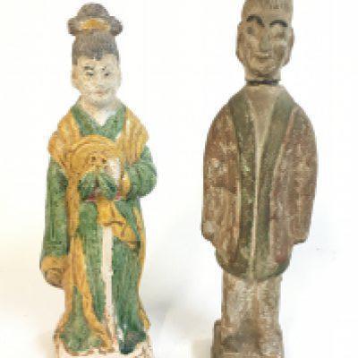 Two Chinese pottery tomb figures 19 and 21cm tall  - NO RESERVE