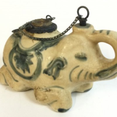 A Chinese porcelain elephant opium smoking pipe 15cm long 10cm tall approximately- NO RESERVE