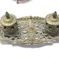 A brass inkwell , 28cm wide.- NO RESERVE