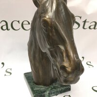 A large bronze horses head bust , 29cm tall.