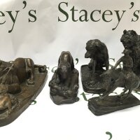 A collection of modern bronze figures including Frederic Hemington The Cowboy Frankin Mint , P.J Mene dog, two A.L BARYE lioness  figures.