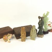 Chinese soapstone figures and carved trinket boxes. This lot cannot be posted- NO RESERVE