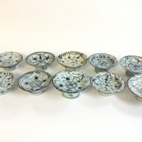 Ten Chinese Ming style stem bowls . Approximately 5cm tall , 10-12cm wide.  NO RESERVE