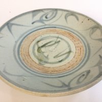 A large Chinese blue and white Ming porcelain dish , hairline cracks seen. 25cm wide.  NO RESERVE